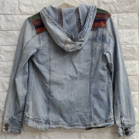 Rare Cozy Boho Distressed Beachy Hippie Denim Hoodie Jacket - Picture 2 of 6